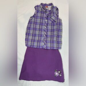 Vintage girls two piece set floral skort plaid button up top y2k 90s